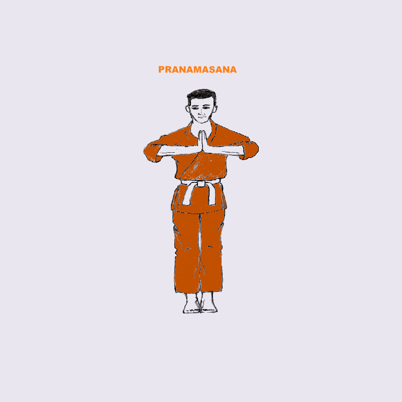Surya Namaskara pose Pranamasana with Athma Anjali Mudra in the Yoga Asana, Meditation and Mudra -4